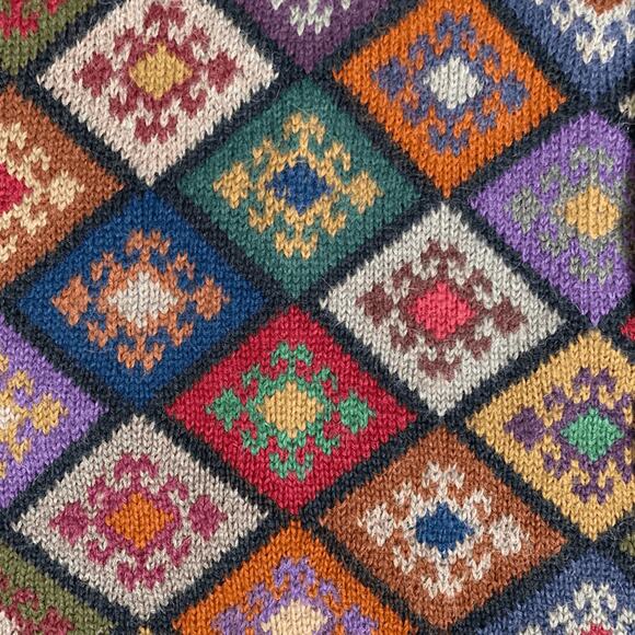 Vintage 90s Peruvian Connection Alpaca Sweater Burgundy Diamond Loose Knit Small - Picture 9 of 11